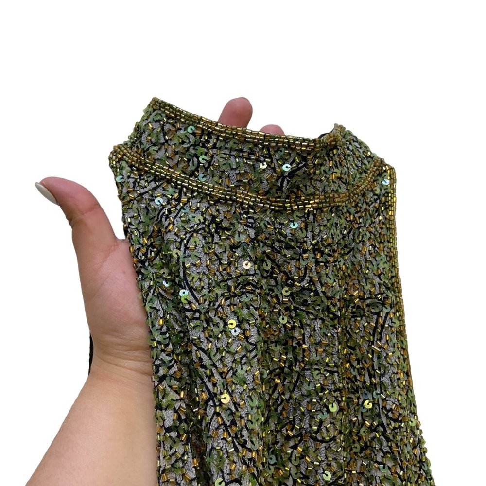 Sean Collection Green & Black Blouse Sleeveless Halter Top Beaded Small - Picture 2 of 4